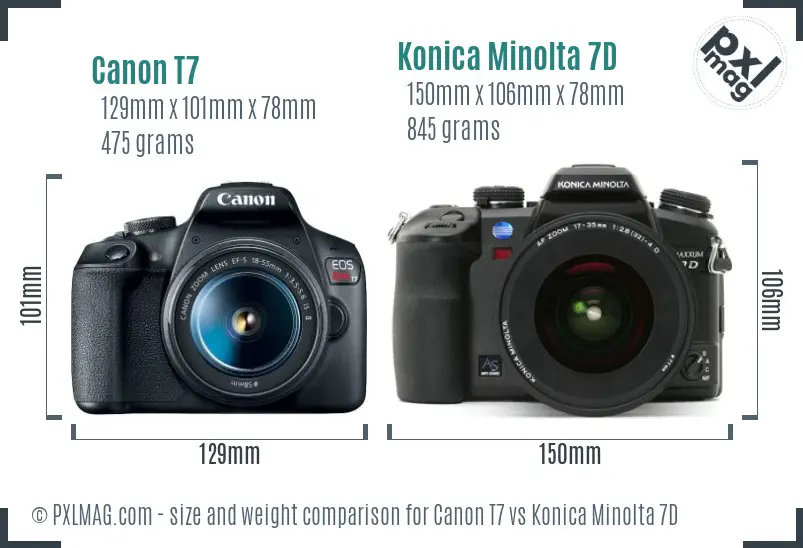 Canon T7 vs Konica Minolta 7D size comparison Canon T7 vs Konica Minolta 7D size comparison