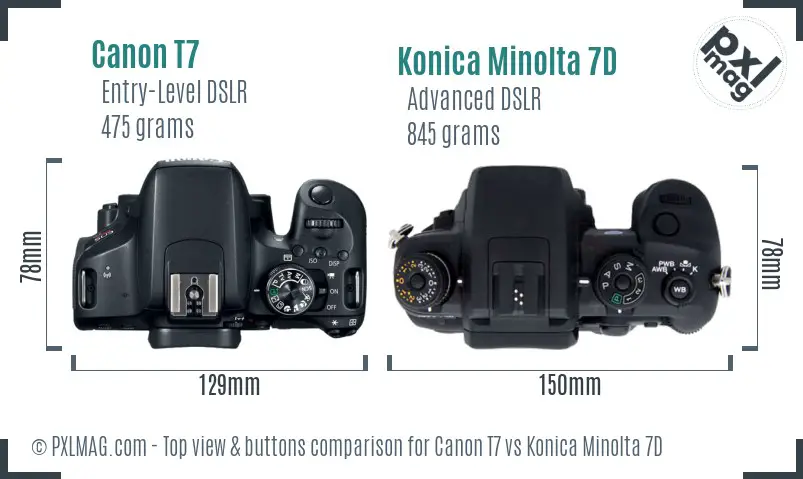 Canon T7 vs Konica Minolta 7D top view buttons comparison Canon T7 vs Konica Minolta 7D top view buttons comparison