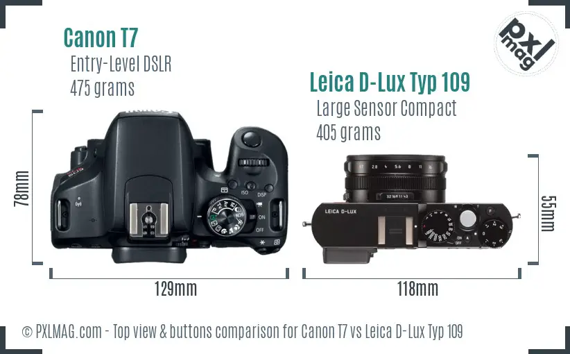 Canon T7 vs Leica D-Lux Typ 109 top view buttons comparison