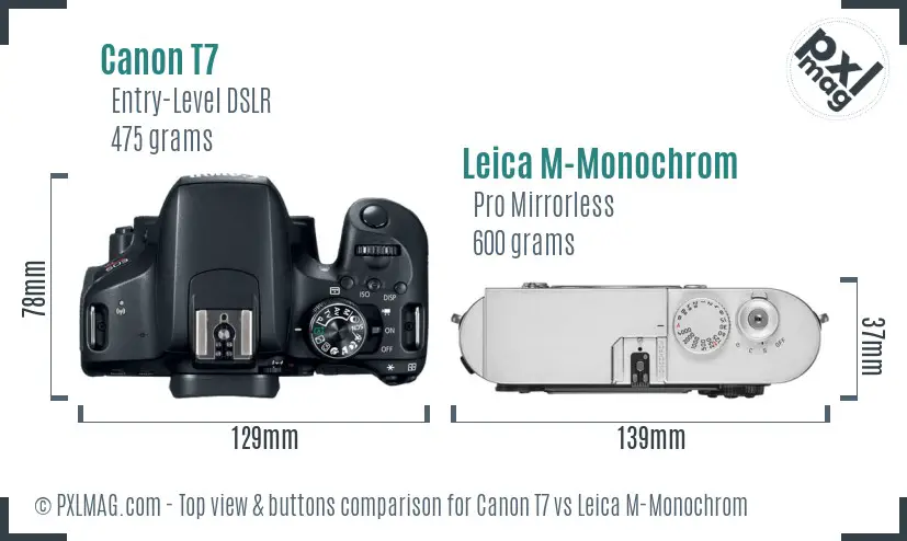 Canon T7 vs Leica M-Monochrom top view buttons comparison