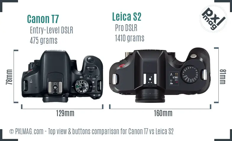 Canon T7 vs Leica S2 top view buttons comparison