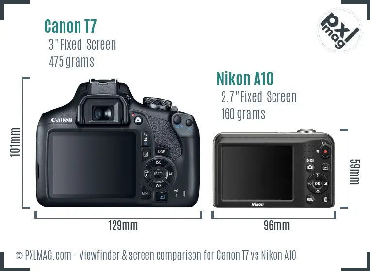 Canon T7 vs Nikon A10 Screen and Viewfinder comparison