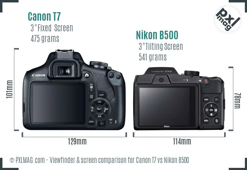 Canon T7 vs Nikon B500 Screen and Viewfinder comparison