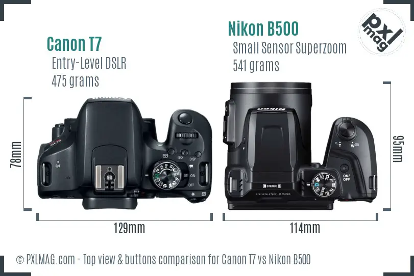 Canon T7 vs Nikon B500 top view buttons comparison