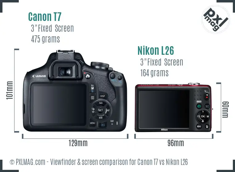 Canon T7 vs Nikon L26 Screen and Viewfinder comparison