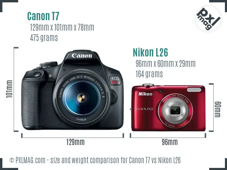 Canon T7 vs Nikon L26 size comparison