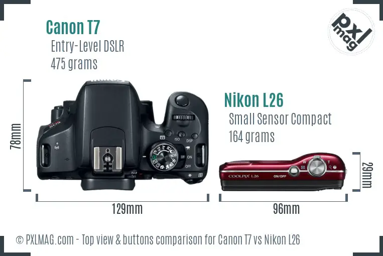Canon T7 vs Nikon L26 top view buttons comparison