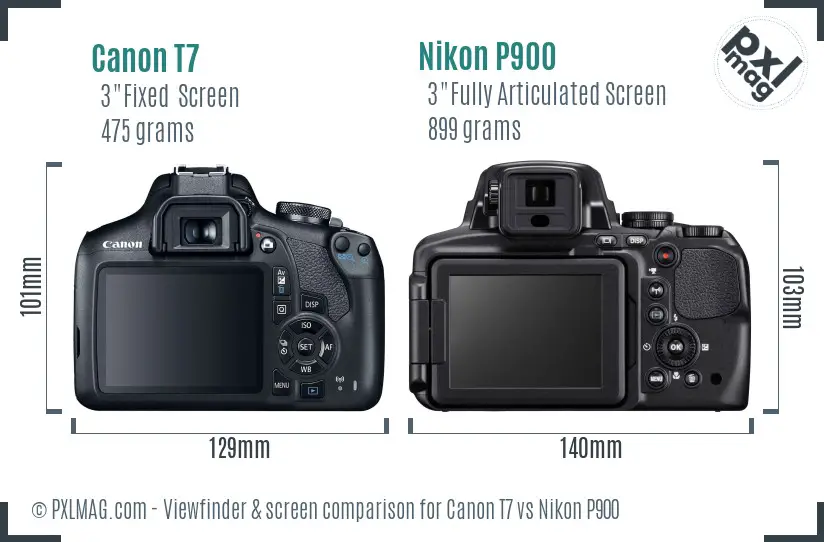 Canon T7 vs Nikon P900 Screen and Viewfinder comparison