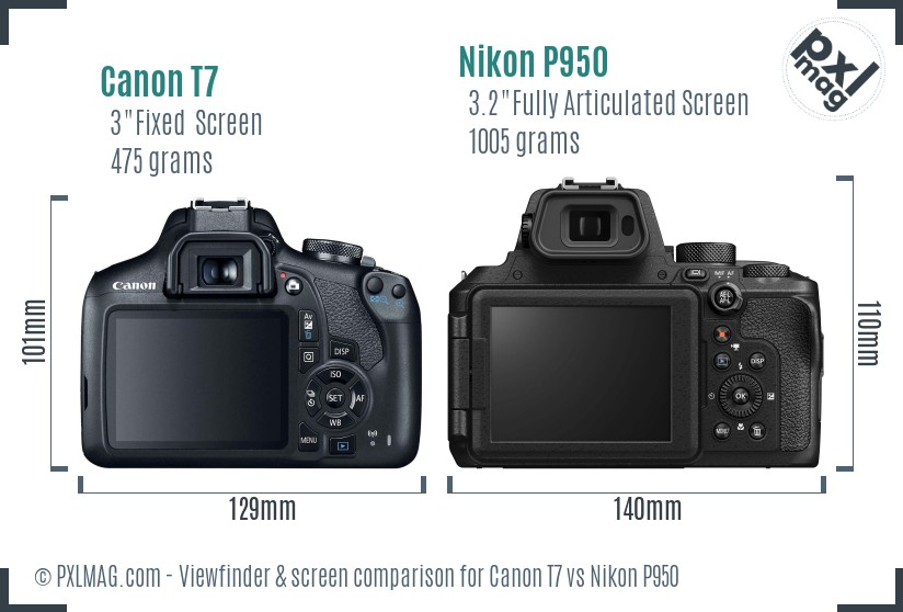 Canon T7 vs Nikon P950 Screen and Viewfinder comparison