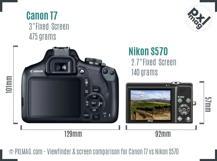 Canon T7 vs Nikon S570 Screen and Viewfinder comparison