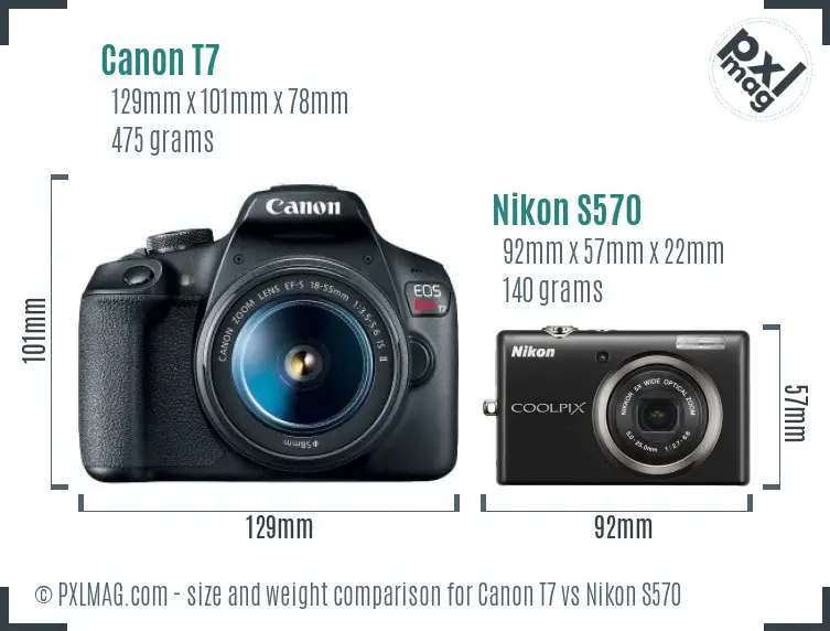 Canon T7 vs Nikon S570 size comparison