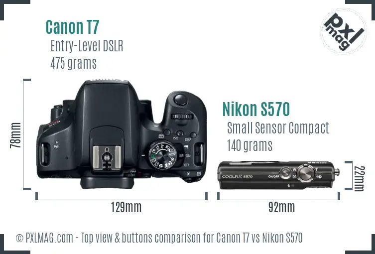 Canon T7 vs Nikon S570 top view buttons comparison