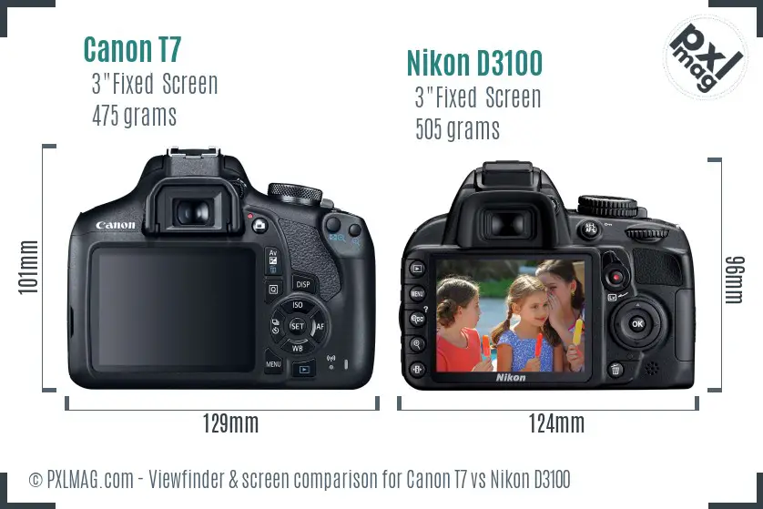 Canon T7 vs Nikon D3100 Screen and Viewfinder comparison