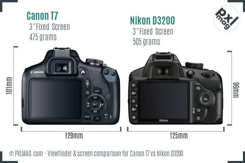 Canon T7 vs Nikon D3200 Screen and Viewfinder comparison