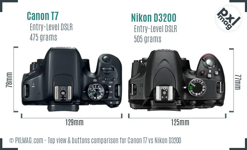 Canon T7 vs Nikon D3200 top view buttons comparison
