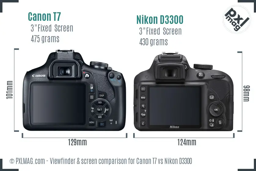 Canon T7 vs Nikon D3300 Screen and Viewfinder comparison