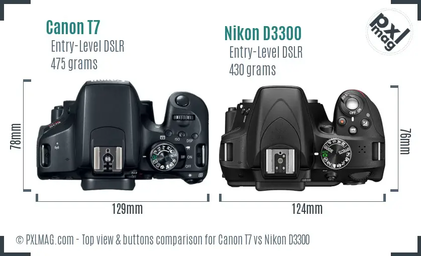 Canon T7 vs Nikon D3300 top view buttons comparison