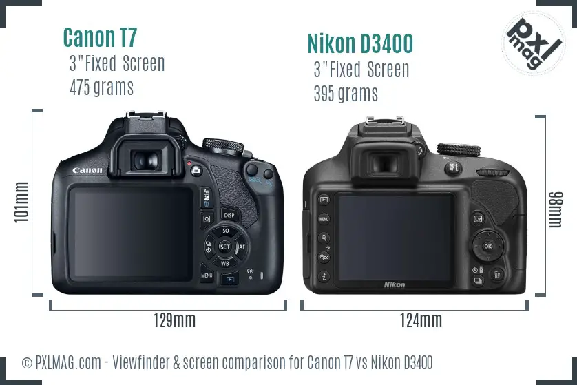 Canon T7 vs Nikon D3400 Screen and Viewfinder comparison