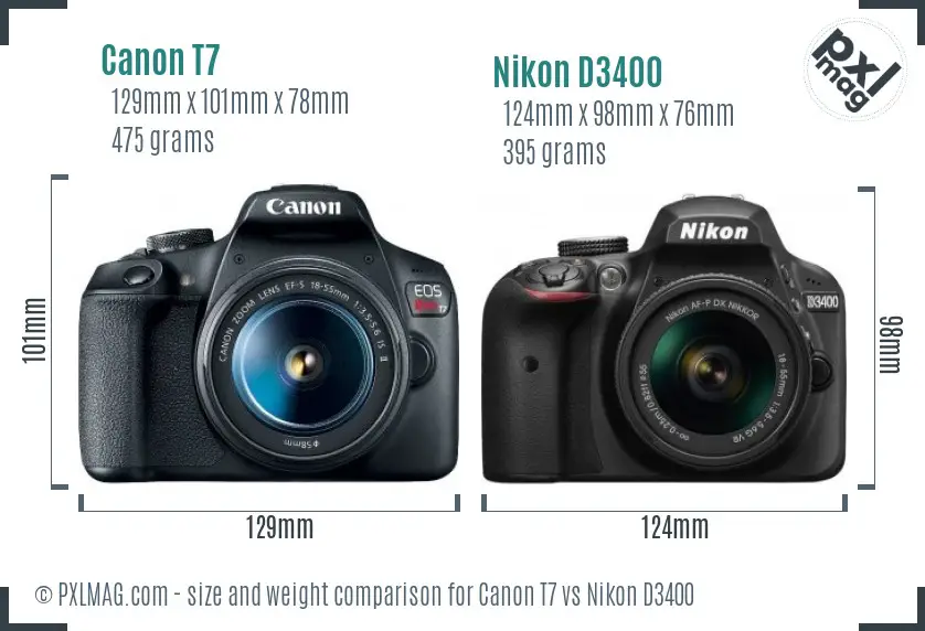 Canon T7 vs Nikon D3400 size comparison