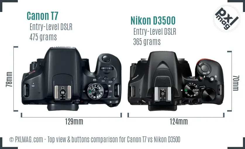 Canon T7 vs Nikon D3500 top view buttons comparison