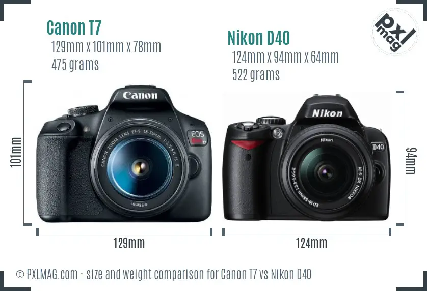 Canon T7 vs Nikon D40 size comparison