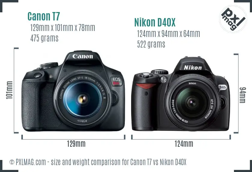 Canon T7 vs Nikon D40X size comparison