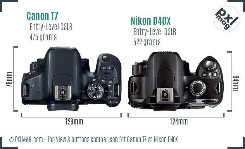 Canon T7 vs Nikon D40X top view buttons comparison