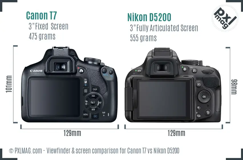 Canon T7 vs Nikon D5200 Screen and Viewfinder comparison