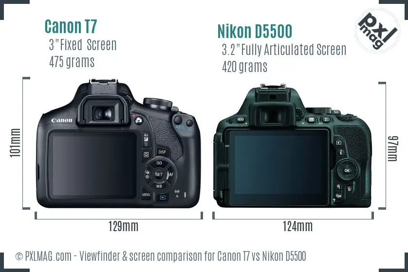 Canon T7 vs Nikon D5500 Screen and Viewfinder comparison