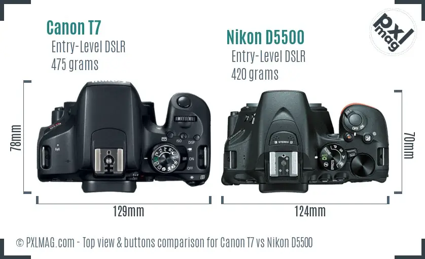 Canon T7 vs Nikon D5500 top view buttons comparison