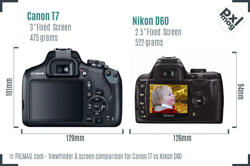 Canon T7 vs Nikon D60 Screen and Viewfinder comparison
