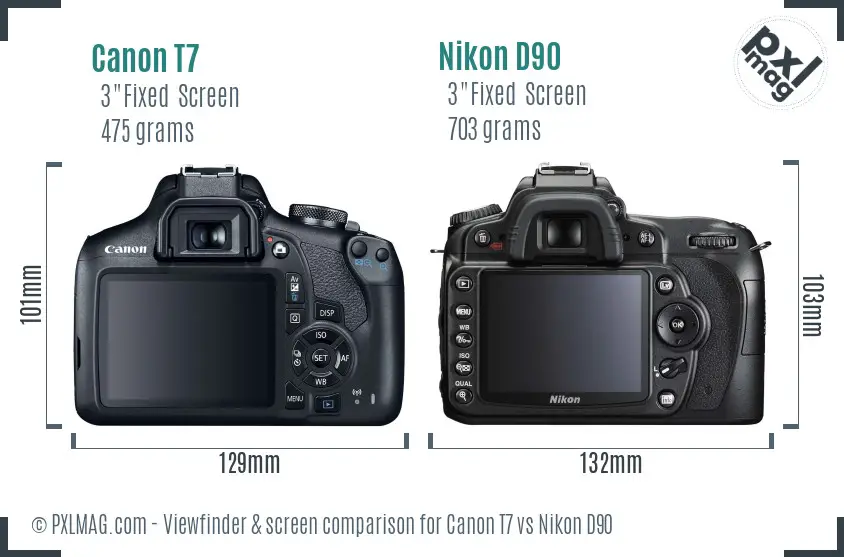 Canon T7 vs Nikon D90 Screen and Viewfinder comparison