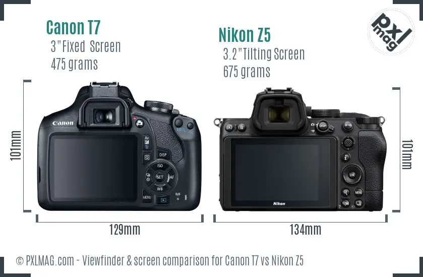 Canon T7 vs Nikon Z5 Screen and Viewfinder comparison