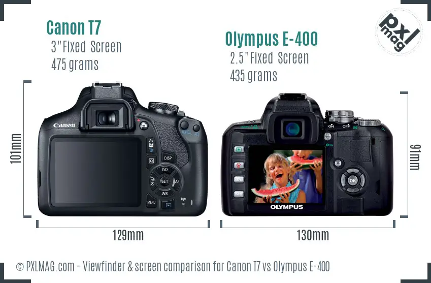 Canon T7 vs Olympus E-400 Screen and Viewfinder comparison