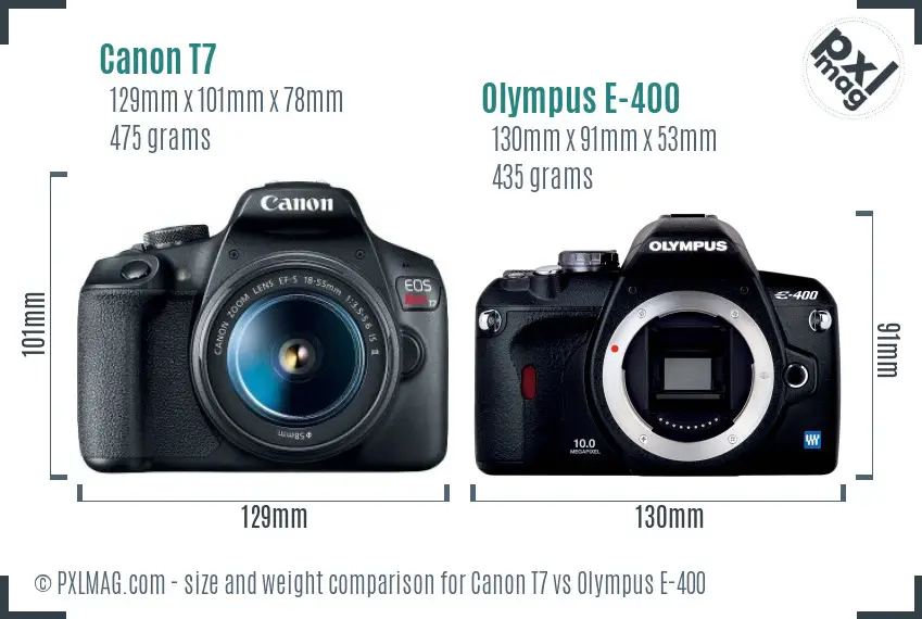 Canon T7 vs Olympus E-400 size comparison