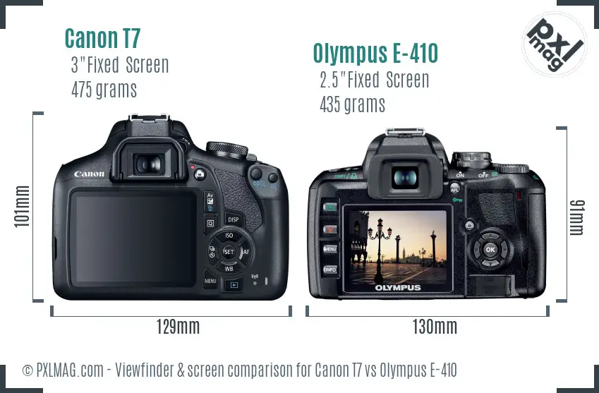 Canon T7 vs Olympus E-410 Screen and Viewfinder comparison