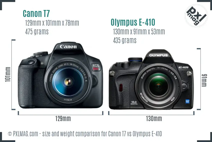 Canon T7 vs Olympus E-410 size comparison