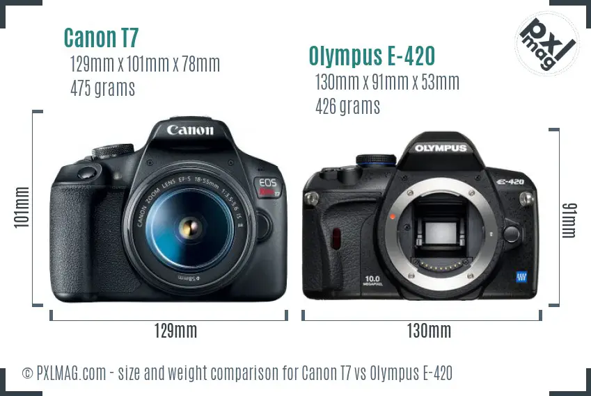 Canon T7 vs Olympus E-420 size comparison
