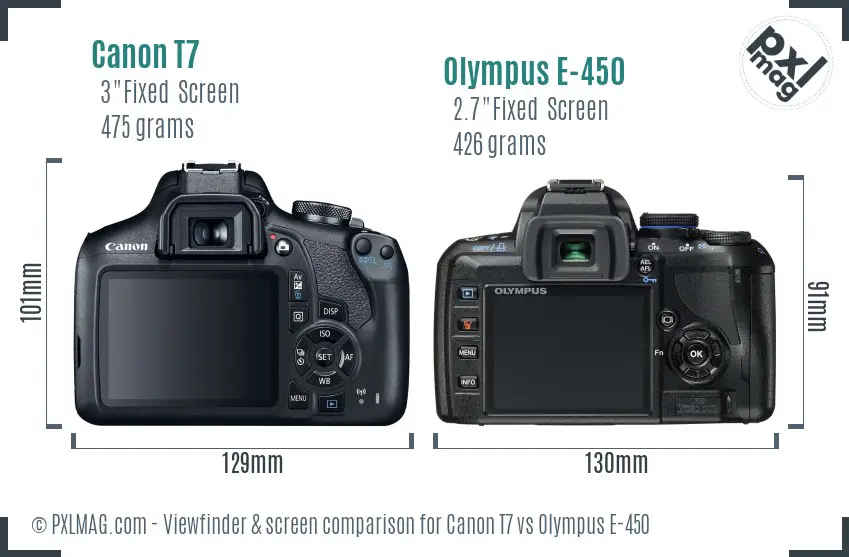 Canon T7 vs Olympus E-450 Screen and Viewfinder comparison