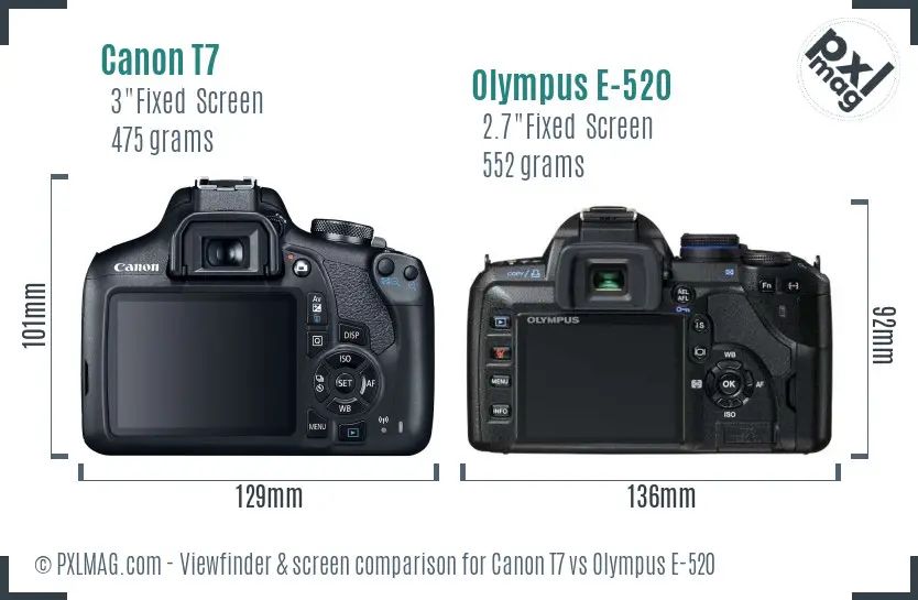 Canon T7 vs Olympus E-520 Screen and Viewfinder comparison