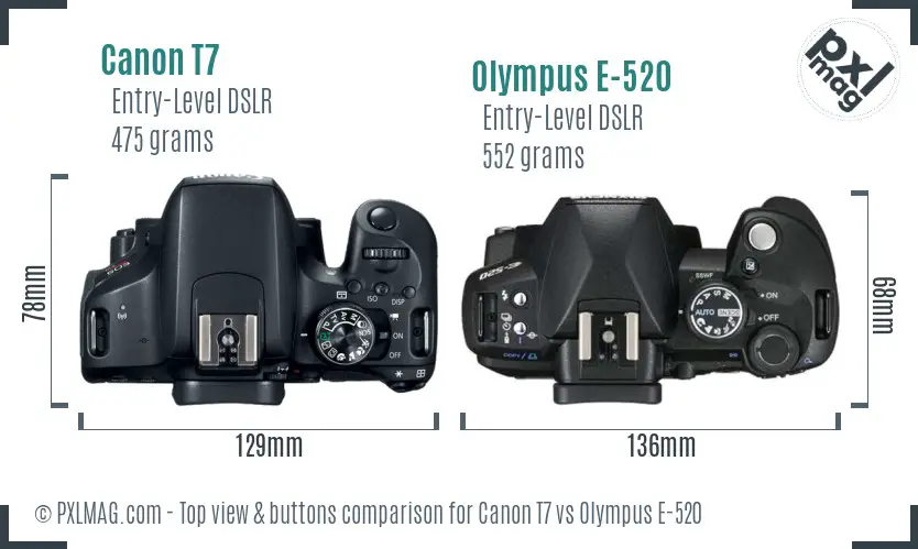 Canon T7 vs Olympus E-520 top view buttons comparison