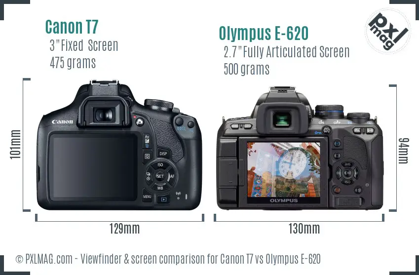 Canon T7 vs Olympus E-620 Screen and Viewfinder comparison