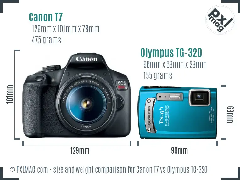 Canon T7 vs Olympus TG-320 size comparison
