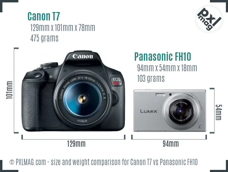 Canon T7 vs Panasonic FH10 size comparison
