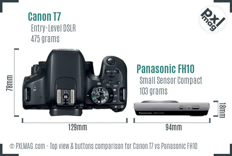 Canon T7 vs Panasonic FH10 top view buttons comparison