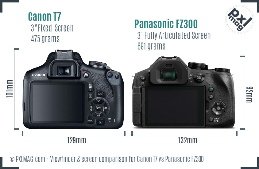 Canon T7 vs Panasonic FZ300 Screen and Viewfinder comparison