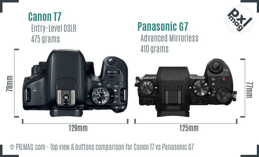 Canon T7 vs Panasonic G7 top view buttons comparison