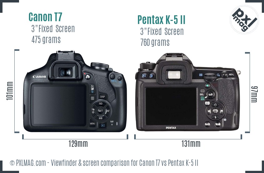 Canon T7 vs Pentax K-5 II Screen and Viewfinder comparison