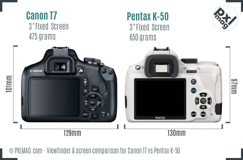 Canon T7 vs Pentax K-50 Screen and Viewfinder comparison