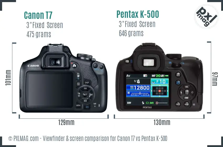 Canon T7 vs Pentax K-500 Screen and Viewfinder comparison